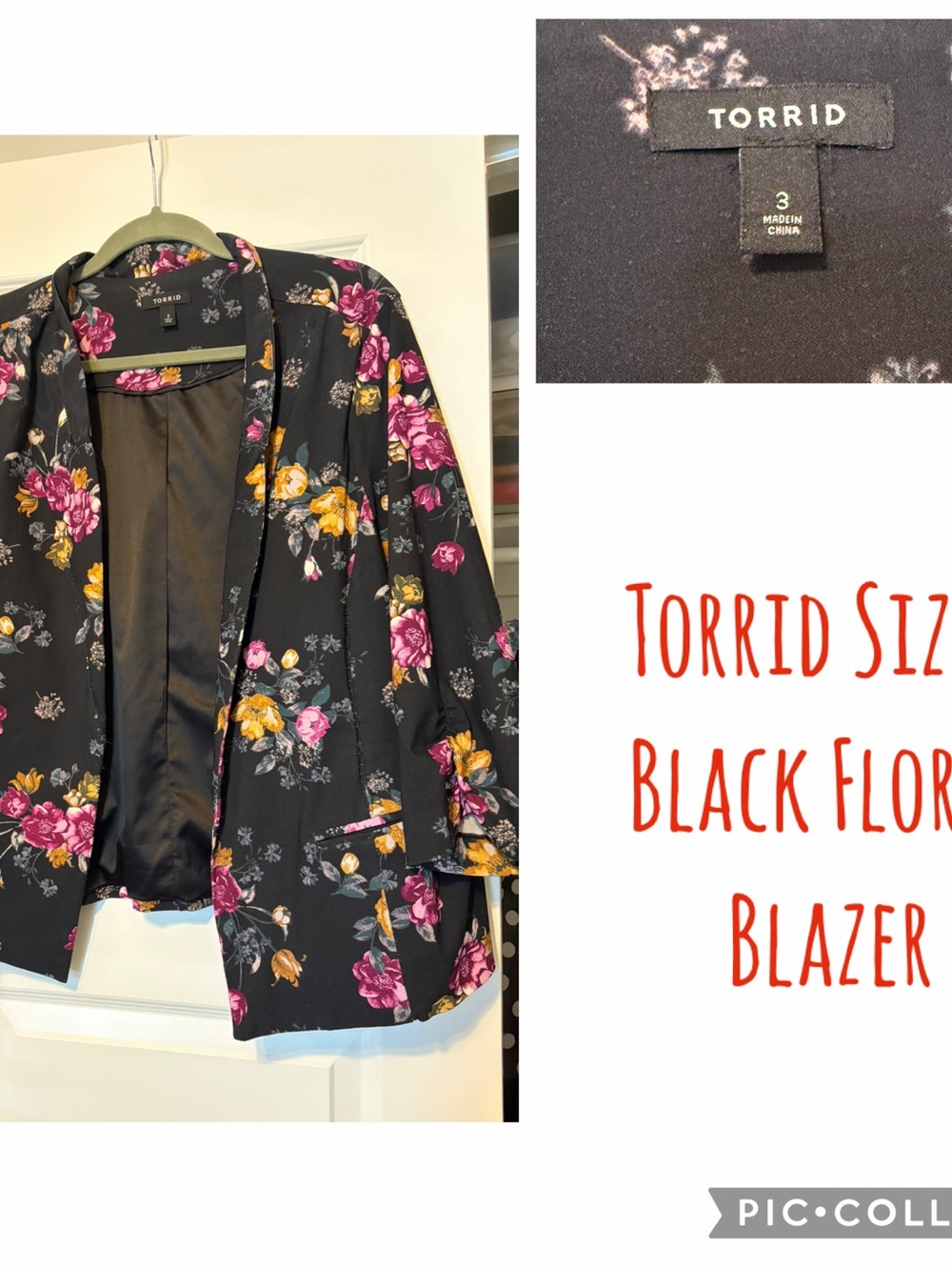 torrid Black Floral Open-Front Blazer with Pink & Yellow Blooms